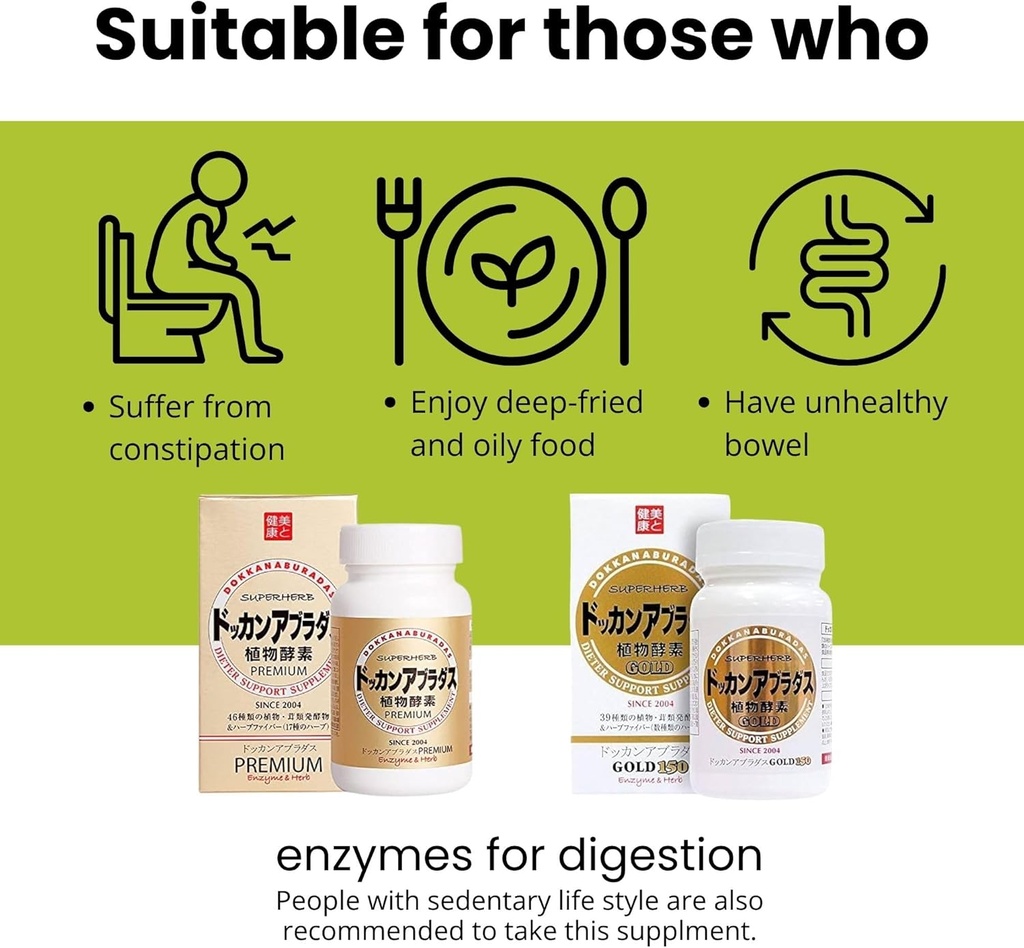 Natuurlijke digestieve enzymen & plantaardige digestieve enzymen vezelsupplement voor vrouwen, met 39 planten & 7 plantaardige mengsels voor energie & stofwisseling ondersteuning, Gold 150 tabletten, uit Japan, 2 EA