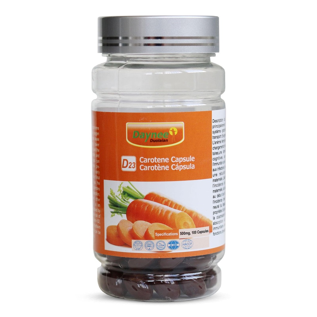 AIHIYO Caroteen Zachte Capsule, 500 mg Beta Caroteen Supplement, Ondersteuning gezonde huid en ogen, 100 Tellen