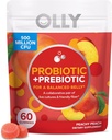 OLLY Probiotic + Prebiotic Gummy, Digestieve Ondersteuning en Gut Health, 500 miljoen CFU, vezels, volwassen kauwbare supplement, perzik, Case Pack