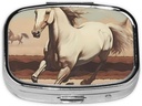 Pill Box, kleine pil geval voor portemonnee & Pocket, schattige geneeskunde Organisator Travel Pillbox, Portable Pill Container houder om vitamines te houden, medicijnen, visolie en supplementen,Prancing White Horse