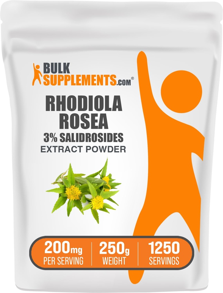 BulkSupplements.com Rhodiola Extract Poeder - 3% Salidrosides, Rhodiola Rosea Extract - Kruidensupplement, Glutenvrij, 200mg per portie, 250g (8.8 oz) (verpakking van 1)
