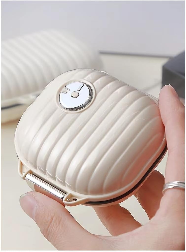 Pill Organizer Case with Carabiner, 7 Compartments,Compartmentalised Dispenser for Men and Women, Beige(Small Milk White)