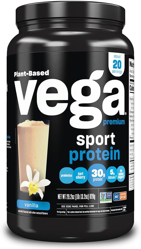 Vega Premium Sport Proteïne Vanille Proteïne Poeder, Veganistisch, Non-GMO, Glutenvrij Plant Based Proteïne Poeder Drink Mix, NSF Gecertificeerd voor Sport, 29,2 oz