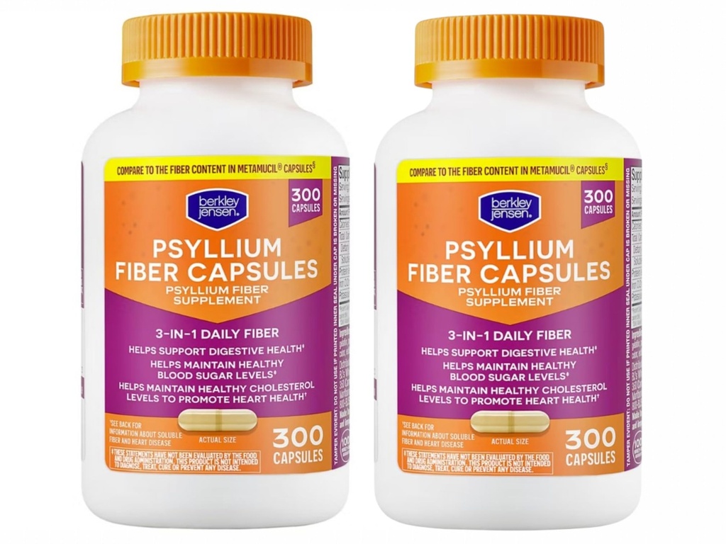 Berkley Jensen Daily Psyllium Husk Supplement (600 - Telling), Natuurlijke vezel voor mannen en vrouwen - Fiber Capsules voor de algehele spijsvertering gezondheid, het verlichten van constipatie, Aiding Nutrient Absorptie, Made in USA