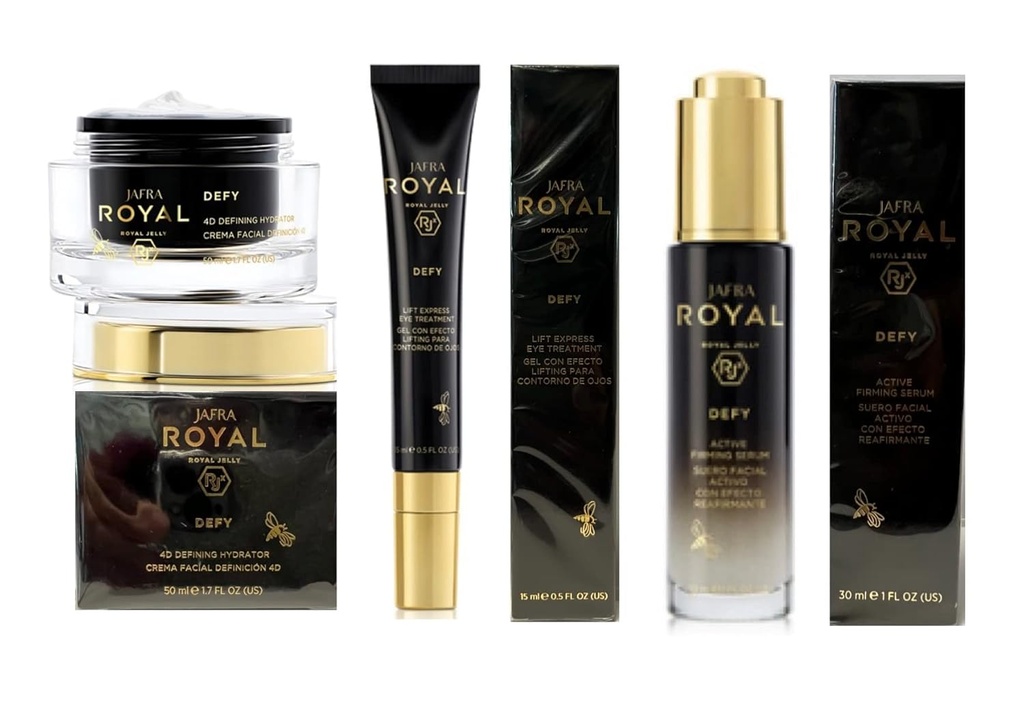 Jafra Royal Jelly Defy Trio-4D Defin Hydrator/Active Firming Serum/Eye Behandeling