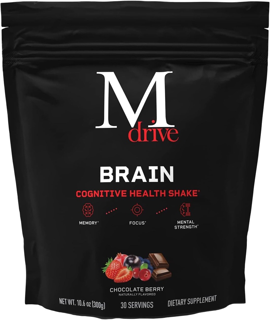 Mdrive Hersenen voor mannen, Nootrope en Cognitive Health Shake voor Geheugenbehoud, Alertheid, Kalmte, Geestelijke Focus, Cognitieve Vermogen, Hersenfunctie, Chocolade Berry Smaak, 30 Serven, 10.6oz