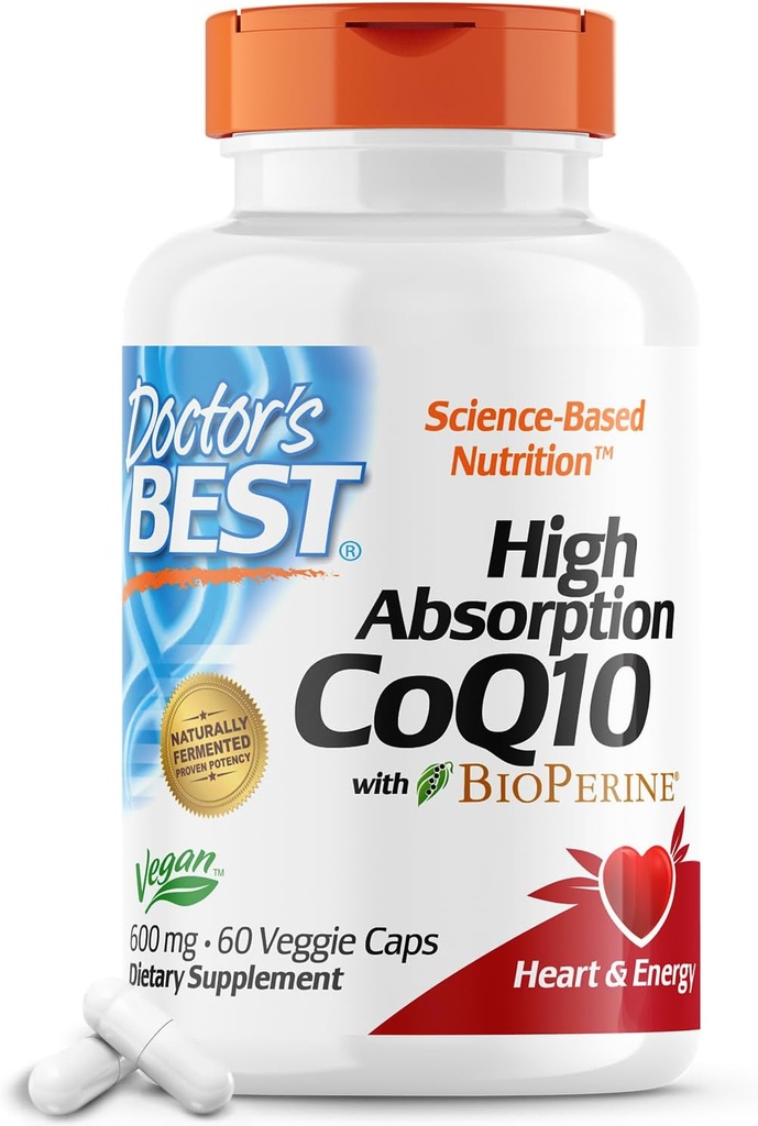 Best Hoge Absorptie CoQ10 van de arts met BioPerine, Heart Health & Energy Production, Natuurlijk gefermenteerd, Non-GMO, Veganistisch, Glutenvrij, 600 mg, 60 Veggie Caps