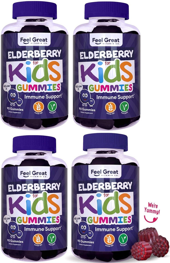 Voel Grote Kinderen Vlierbessen Gummies met Zink en Vitamine C (4-Pack) 