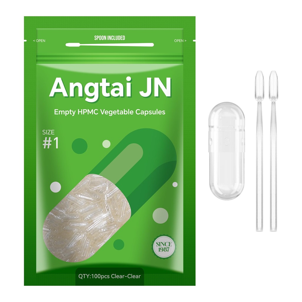 Maat 1 Lege capsules Vegan Plant op basis van helder (100 aantal) Glutenvrij, niet-GMO, Halal Certified Pill Caps vullen Kit met 2 Lepels voor vegetarisch DIY uw eigen supplementen