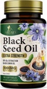 Huile de graines noires Softgels 1000mg - Premium Nigella Sativa Blackseed, Pure Natural Black Cumin Seed Oil & Antioxydant pour la peau et l'immunité Support - Non OGM, mis en bouteille aux États-Unis Supplément - 180 Softgels
