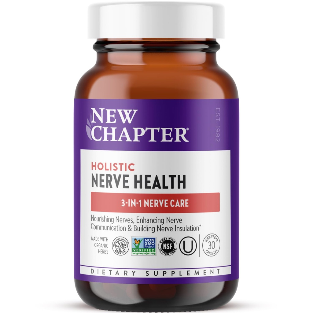 New Chapter Nerve Health Supplement for 3-in-1 Support from Head to Toe - Vitamin B1 Generates Energy for Nerves, Vitamin B6 Enhances Healthy Transmission, Vitamin B12 Builds Insulation, 30ct