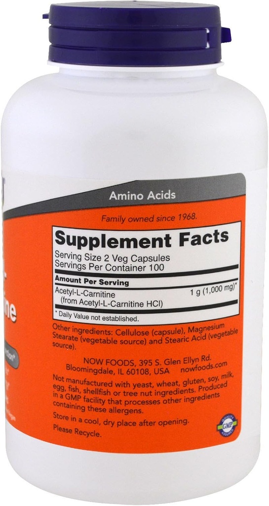 NOW Foods Acetyl L-Carnitine 500mg - 200 kt (verpakking van 2)