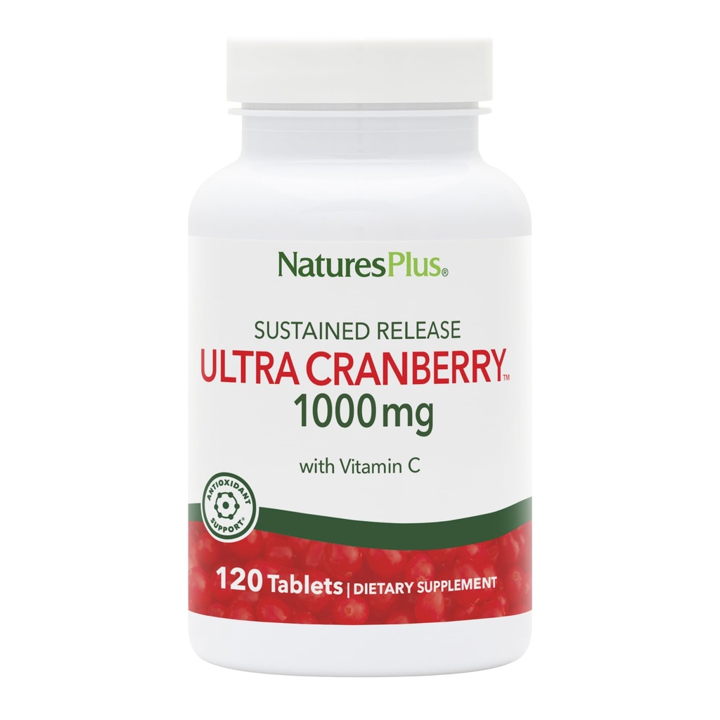 NaturesPlus Ultra canneberge, libération prolongée - 1000mg, 120 comprimés - avec vitamine C - Végétarien, sans gluten - 60 portions