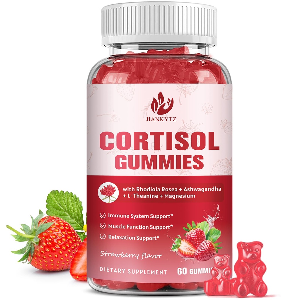 Cortisol Gummies for Women with Ashwagandha, Rhodiola Rosea, L-Theanine, Magnesium, Vitamin D3 for Zzz Support, Balanced Cortisol, Vegan, 60 Gummies