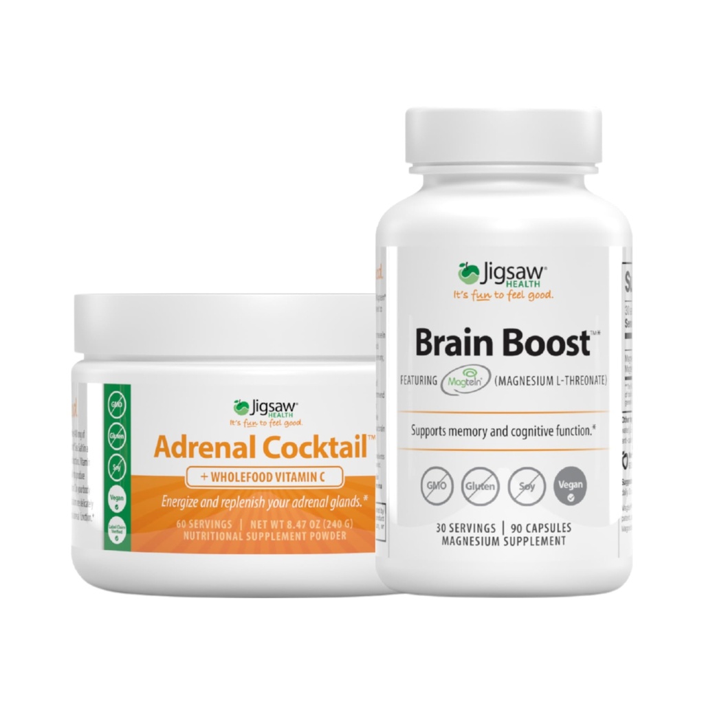 Jigsaw Health Bundle | Adrenal Cocktail, 60 Servings (Jar), and Brain Boost, 90 Capsules