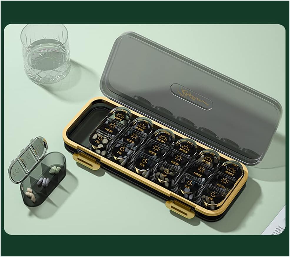 Weekly Pill Organizer/ Dispensers, 3 Times A Day, 7 Day Large Compartments Travel Pill Container/ Box, Moisture-Proof Medicine Case for Fish Oil Vitamins Pills (Transparent Black)