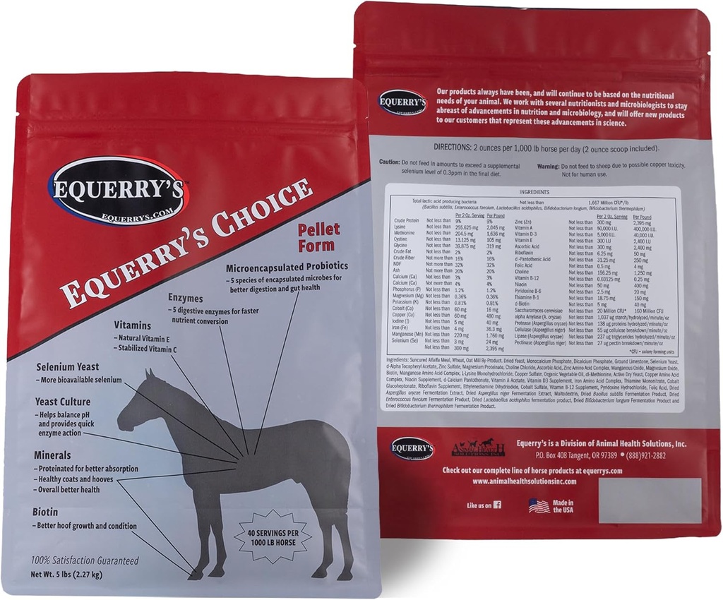 Animal Health Solutions - Equerry's Choice Pellet, Digestieve Hulp met vitamines en mineralen voor elk paard (5 pond)