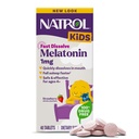 Natrol Kids Snel oplossen Melatonine 1 mg, Dieetsupplement voor rustgevende slaap, slaaptabletten voor kinderen, 40 aardbeien-gearomatiseerde Melatonine tabletten, 40 dagen levering