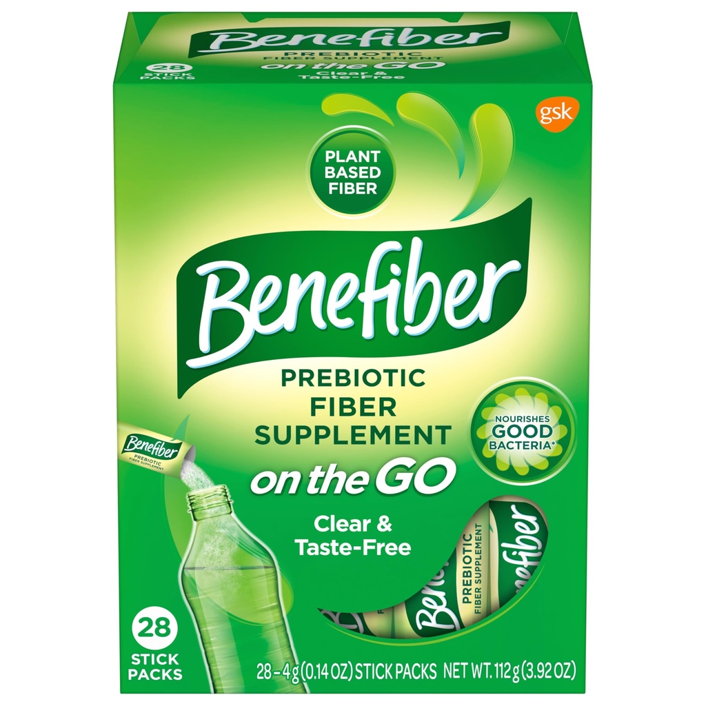 Benefiber On The Go Prebiotic Fiber Supplement Powder for Digestive Health, Daily Fiber, Unflavored - 28 Sticks (3,92 Ounces)