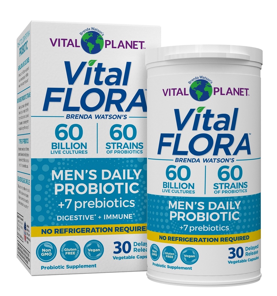 Vitale Planeet - Vitale Flora Probiotica voor mannen, 60 miljard CFU, 60 Diverse Strains, 7 Biologische Prebiotica, Mannen
