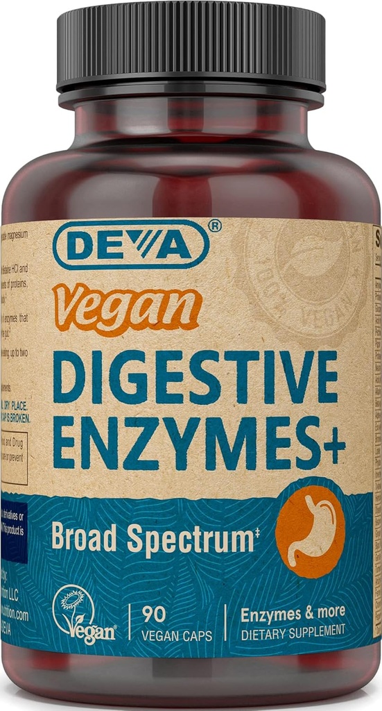 Deva Vitamines Vegan Enzymes digestifs plus supplément - Un mélange unique d'enzymes et d'herbes - 90 capsules, 1-pack