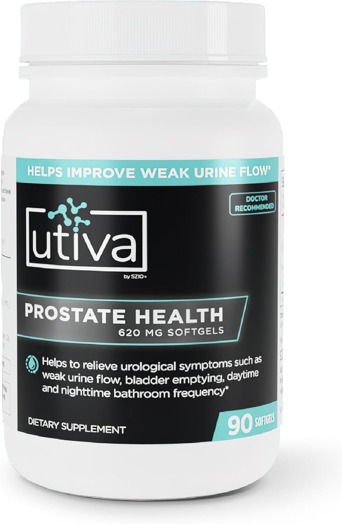 Utiva Prostate Health Supplement voor mannen - Natuurlijke formule voor prostaatfunctie en urinestroom - Beta-Sitosterol en Saw Palmetto Prostate Supplement - Made in Canada, 90 Softgels