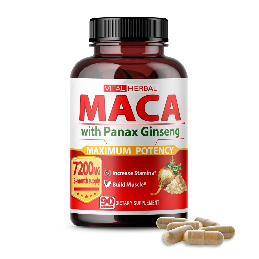 Vital Herbal Maca Root Complex met Ashwagandha, Tongkat Ali, Tribulus, Horny Goat Weed & Panax Ginseng 