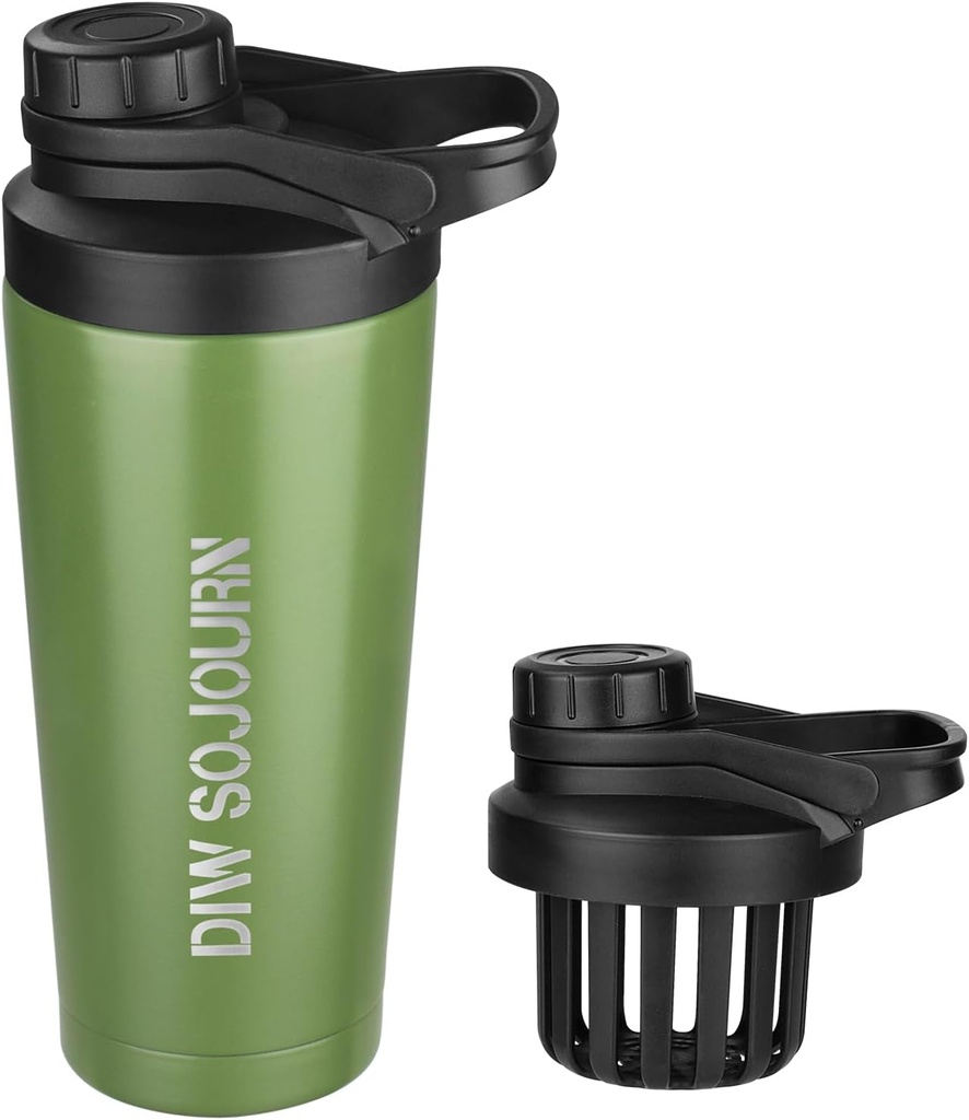 DIW 24 oz Shaker Bottle,Stainless Steel Shaker Bottle with Noise-Free Design,Insulated Metal Shaker Cup for Protein Mixes and Pre Workout,Gym Bottle Shaker(Green)