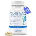 FolateMaxx L-méthylfolate 5mg, 90 Capsules – Supplément de folate de méthyle formulé par le médecin pour les femmes et les hommes – 5-MTHF de haute puissance pour l'énergie, l'humeur et la concentration – Non-OGM, sans gluten (3-Mois)