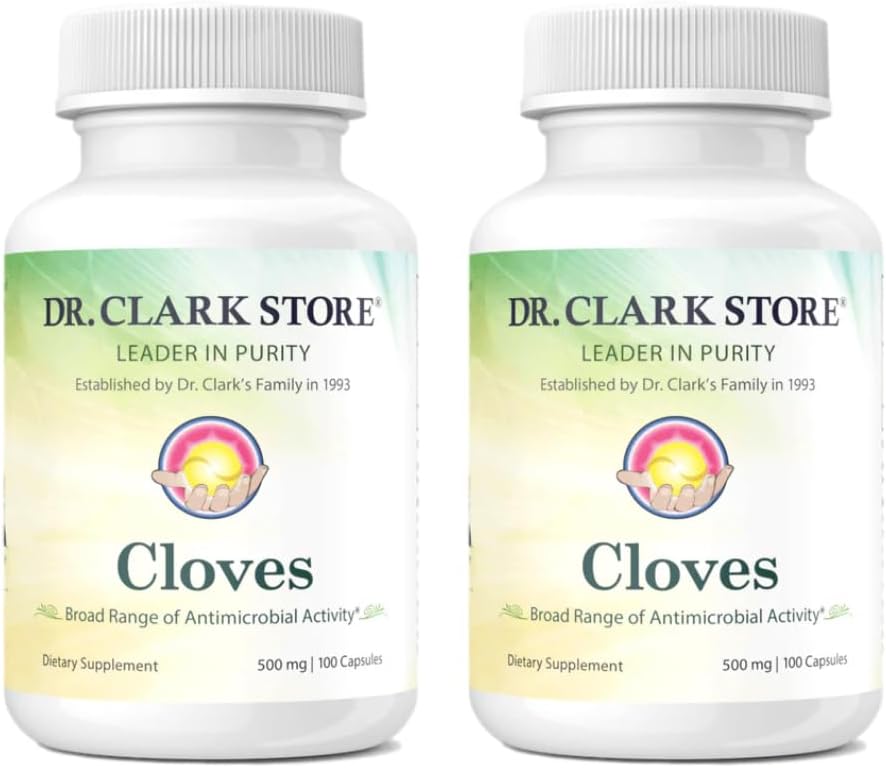 Dr Clark Cloves Healthcare Supplement - Natuurlijke spijsverteringsgezondheid, 500 mg, 100 Pure Gelatine Capsules 2Pack