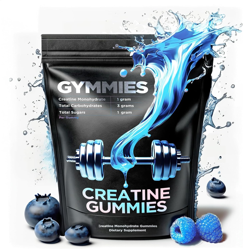 Creatine Monohydraat Gummies - Spiergroei, Performance, Endurance - 5 Gram Creatine per Serving - Vegan, Non-GMO, Glutenvrij, Made in USA - 90ct (90 Telling, Zure Blauwe Raspberry)