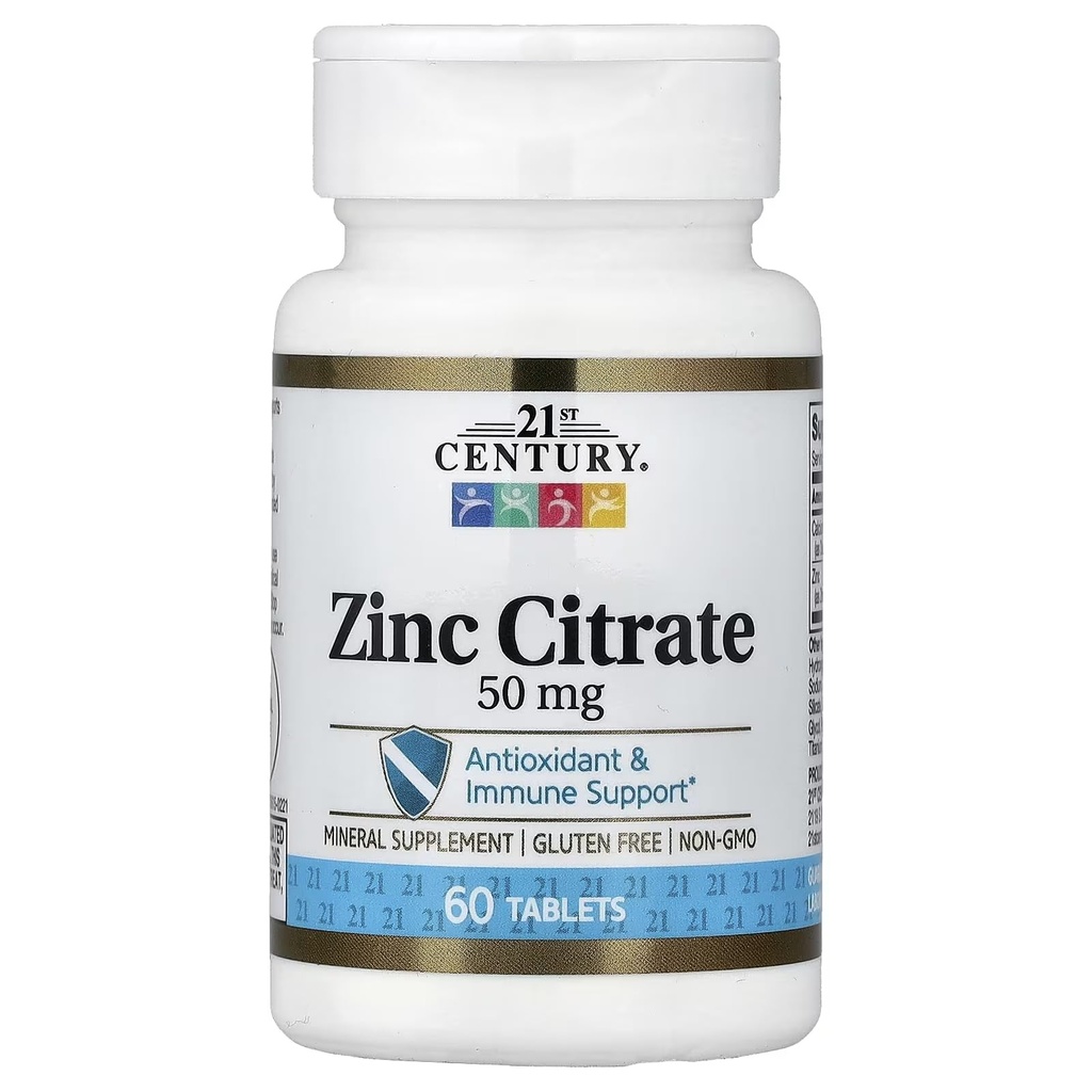 21st Century HealthCare Zink Citroen Tabletten 50mg, 360 Telling, Wit