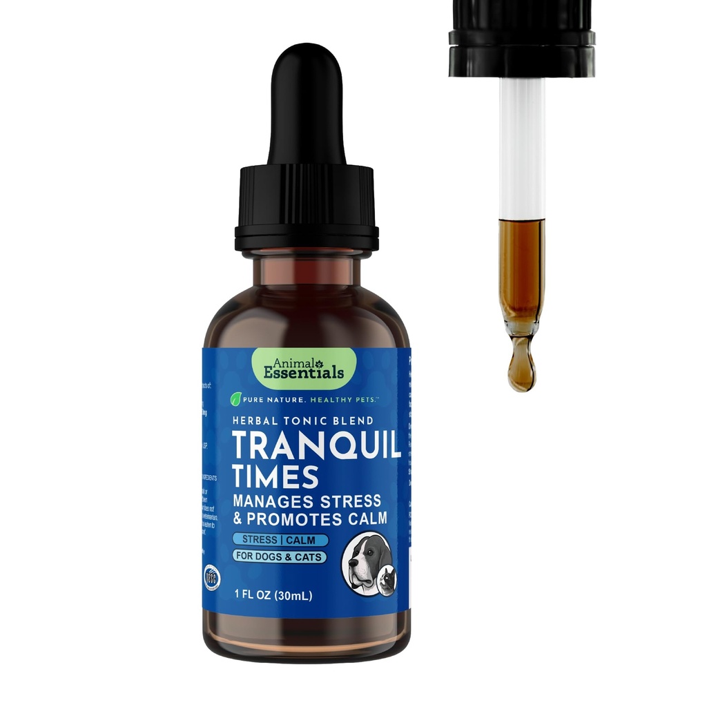 Mélange de tranquillité pour animaux essentiels pour chiens et chats - Supplément calmant, racine valériane, gouttes liquides, formule à base de plantes - 1 Fl Oz