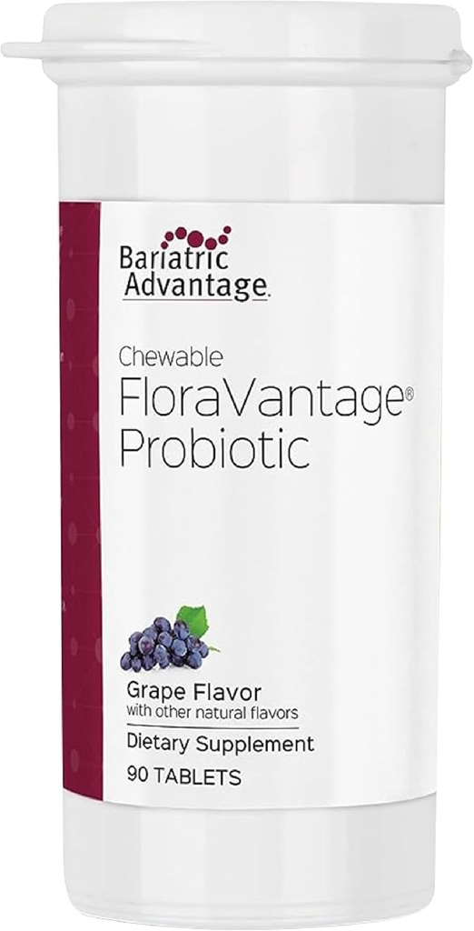 Avantage bariatrique FloraVantage Probiotique - 10 milliards d'UFC - Supplément probiotique - pour Gut Health & Immune System - Végétarien et sans gluten - Arôme de raisin - 90 comprimés