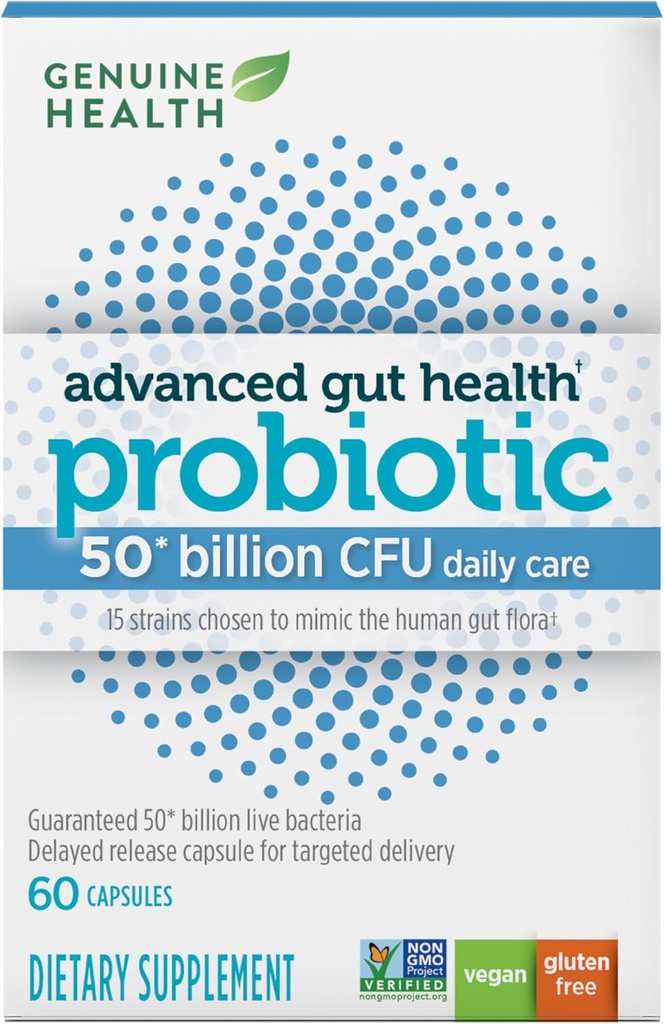 Originele gezondheid Probiotica, 50 miljard CFU, dagelijkse zorg, 15 verschillende strepen, sojavrij, glutenvrij, Veganistisch vertraagde afgifte Capsules voor geavanceerde Gut Health (60 telling)