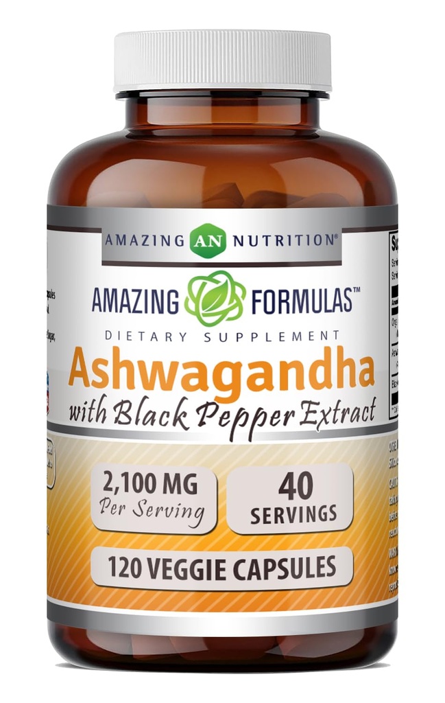Verbazingwekkende Formules Ashwagandha Root met Black Pepper Extract Supplement 