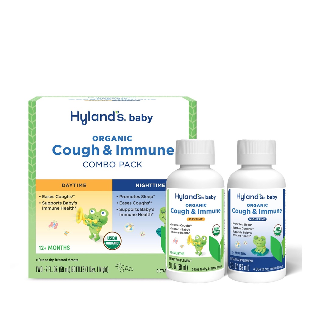 Hyland's Baby Biologische Hoest Siroop en Immune Ondersteuning Dag en Nacht Combo Pack, Eases Hoesten, Ondersteunt Immuniteit, Bevordert Slaap, Twee 2 Fl Oz. Flessen (4 fl oz)