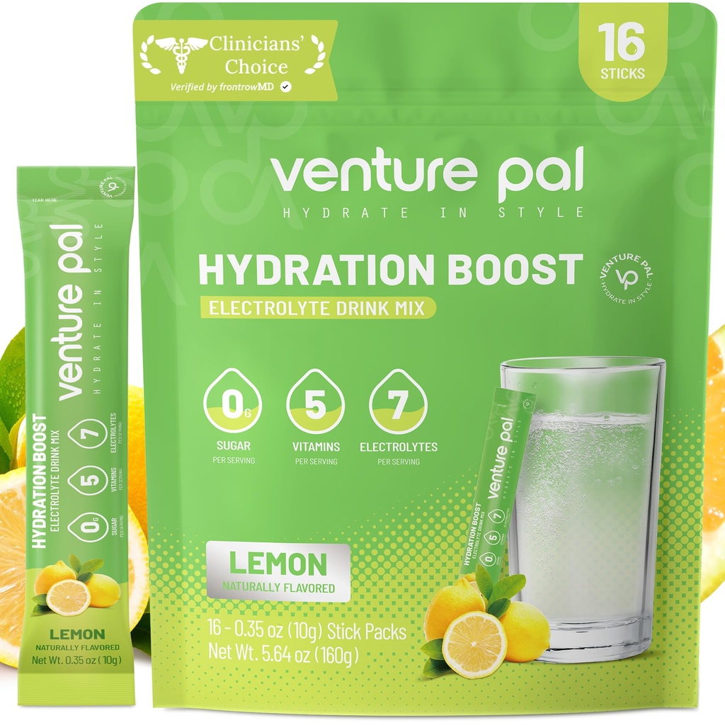 Venture Pal Sugar Free Electrolyte Powder Packets - Liquid Daily IV Drink Mix for Rapid Hydration & Party Recovery 5 Vitaminen & 7 Elektrolyten . Keto Friendly 