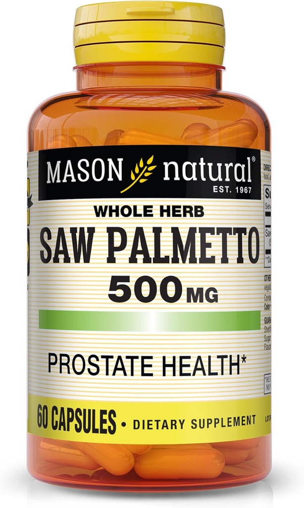 MASON NATURAL Saw Palmetto 500 mg, Supports Prostate Health & Urinary Function, 60 Capsules