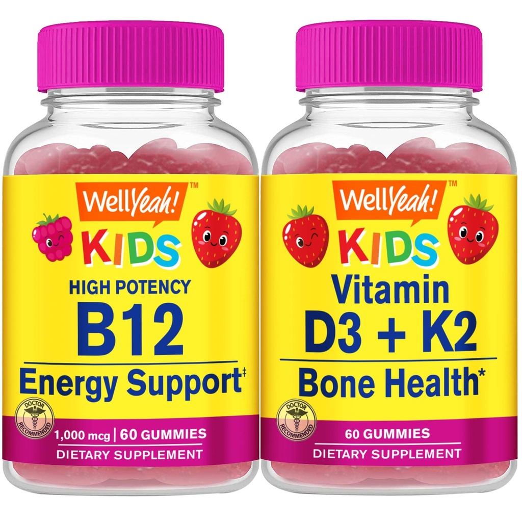 WellYeah Vitamine B12 Kids + Vitamine D3+K2 Kids, Gummies Bundle - Grote Proeverij, Vitamine Supplement, Glutenvrij, GGO-vrij, Kauwgom
