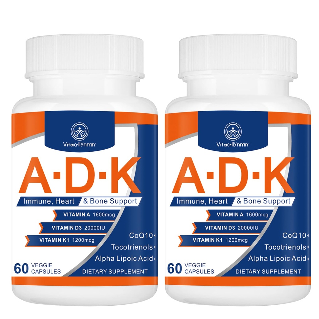 Supplément de vitamine ADK 20000 UI - Vitamines de haute puissance A, D3 et K1 pour le coeur, la santé des os et le soutien immunitaire Vitamine ADK 120 Capsules