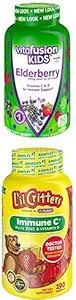 Bundel van Vitafusion Kids Vlierbessen Gummy Vitaminen, 60Ct + Lil Critters Kids Immune C Gummy Supplement: 60 of 120mg Vitamine C Per Serving, 190 Tellen (95-190 Dag Levering)
