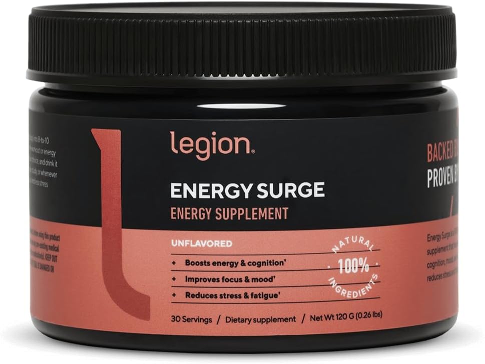 Supplément énergie LÉGION - Poudre de boisson énergétique non aromatisée - Poudre de caféine avec complexe Taurine et vitamine B - Poudre d'énergie naturellement sucrée pour des boissons énergétiques saines (120g)