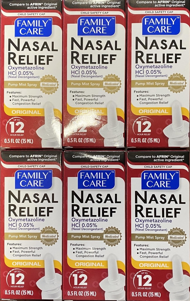 Assured Nasal Relief Spray, 12 us pump Mist Oxymetazoline HCL, 0,5 fl. Oz (6 Pack)