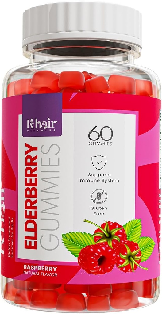 Khair Halal Vlierbessen Gummies - Super Antioxidanten Supplement, Boosts Immuniteit & Fights Seizoensgebonden Allergieën - Niet GGO, Vegetarisch, Glutenvrij, Gelatinevrij & Halal Vitaminen - 60 Gummies