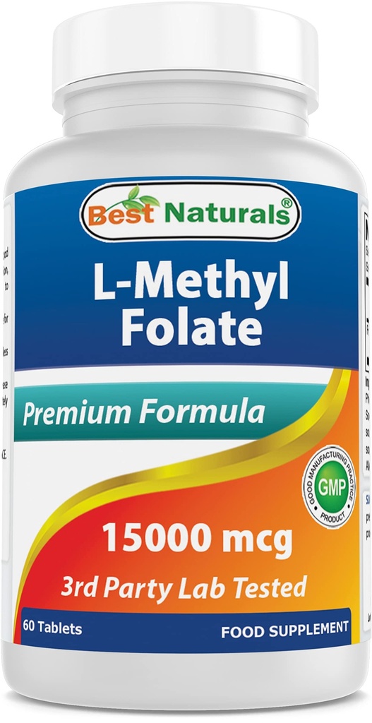 Best Naturals Methyl Folate 15000 mcg (15mg) (Meest Bio-Beschikbaar) 60 tabletten - Ondersteunt celvorming Groeifunctie, Hersenen, Geheugen, Cardiovasculaire Gezondheid (60 Count (Pack of 1))