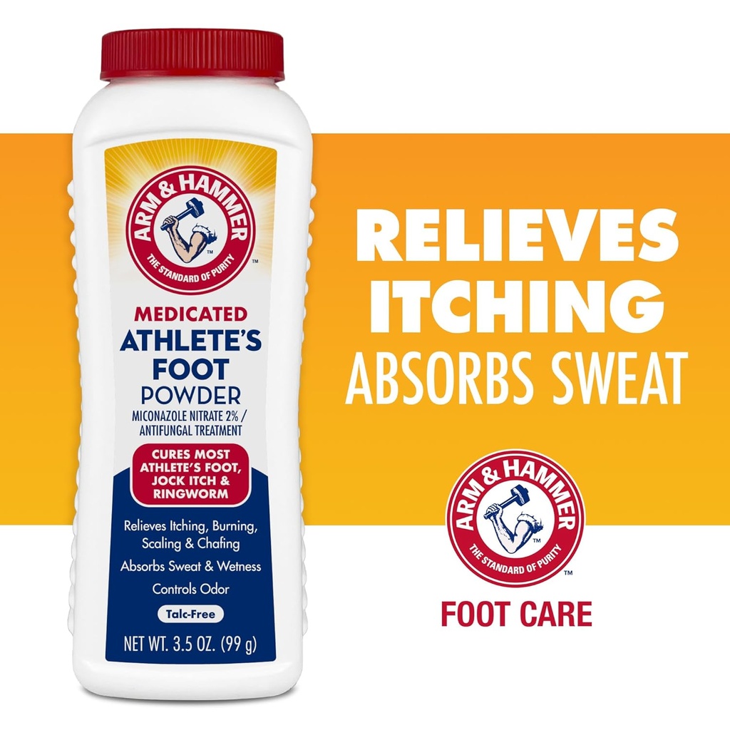 Arm & Hammer Athleet's Foot Powder - Antischimmel behandeling voor voeten met bak Soda - Relives Jeuk, Burning en Odor - Klinisch bewezen Formule - 3,5 oz 4 Pack (4)