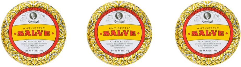 Rawleigh Antiseptisch Salve Iconic Yellow Big Tin: 4.5 oz, Multi-Purpose Zalf Soothes Cuts, Bruisen, Irritaties, met Turpentine, Fenol, Katoenzaadolie & Paraffine, Original Formula - Pack of 3
