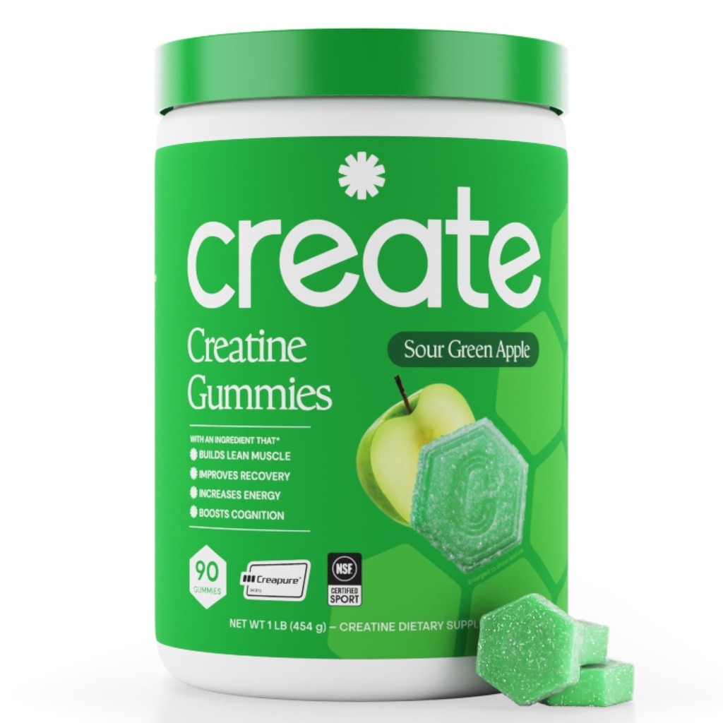 Creatine Monohydraat Gummies for Men & Women - Boost Focus, Strength, and Endurance, Anti-Melt Formula, Veganistisch, Glutenvrij, Non-GMO, 1,5 Gram Creatine per Gummy (Sour Green Apple, 90 ct)