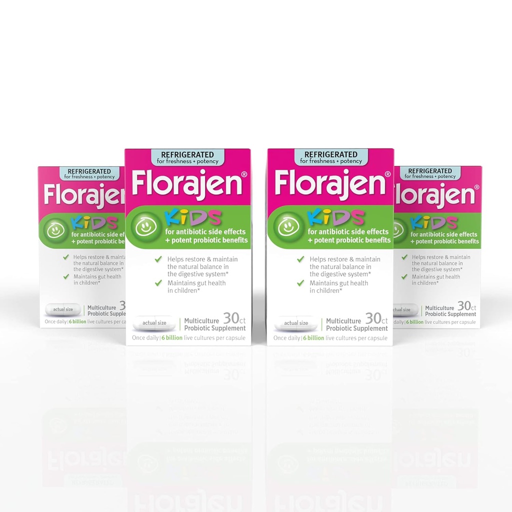 Florajen Kids Probiotica, Daily Gut Health & Immune Support Supplement, Constipatie en Bloating Relief, 120 capsules (gekoeld)